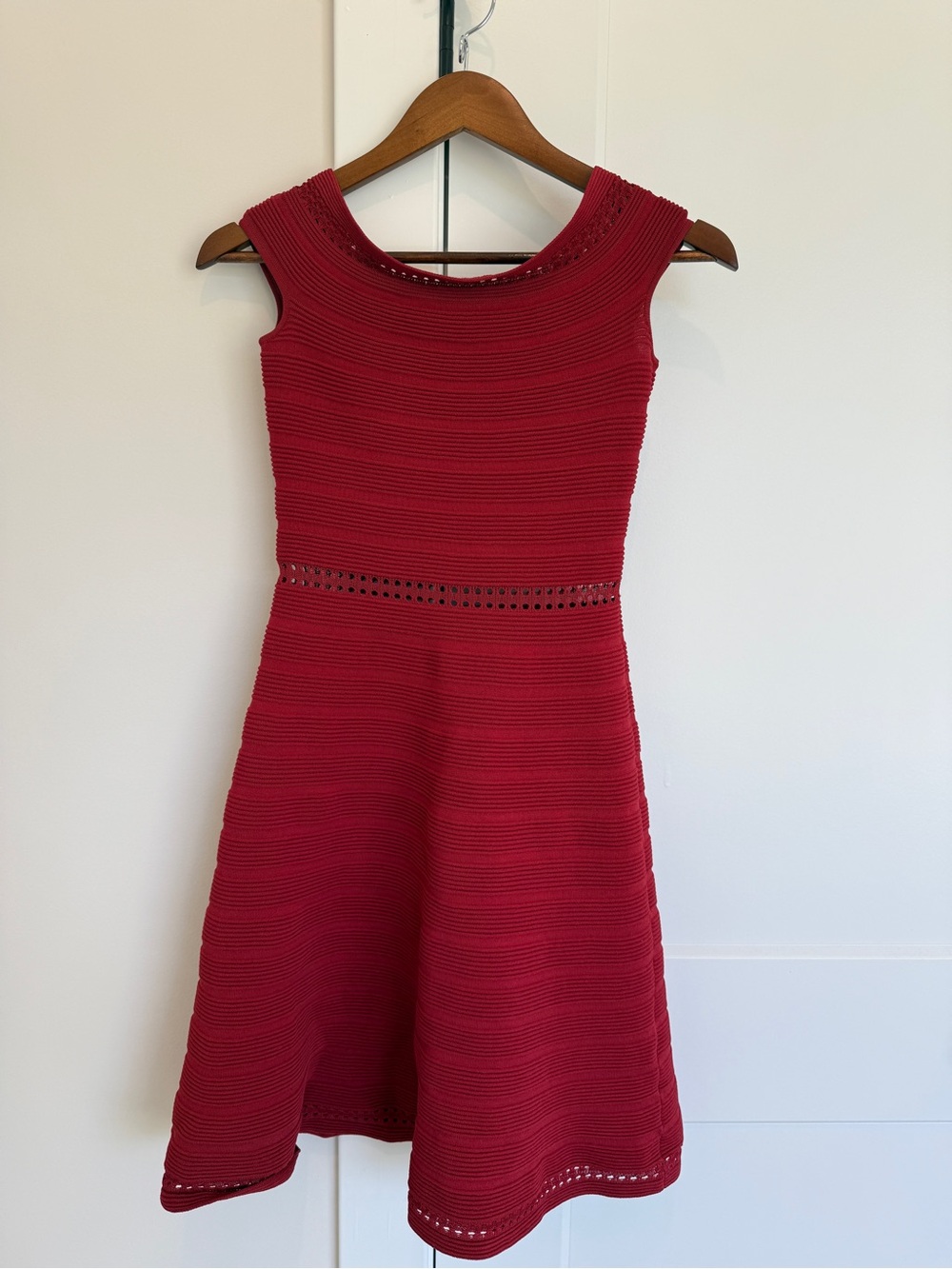 Sandro Red Textured Fit-and-Flare Mini Dress